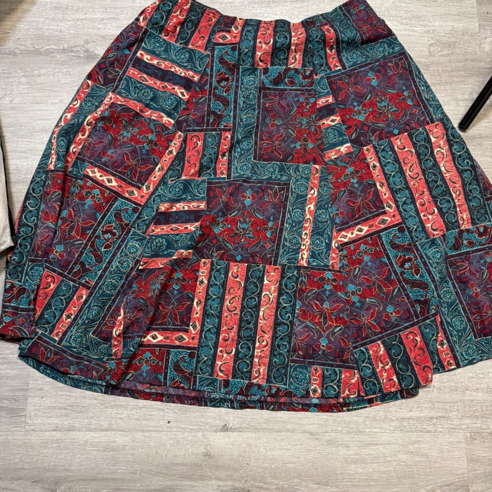 Bohemian Patchwork A-Line Skirt in Teal & Burgundy